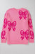 Pink Bow Pattern Drop Shoulder Loose Sweater Dear lover