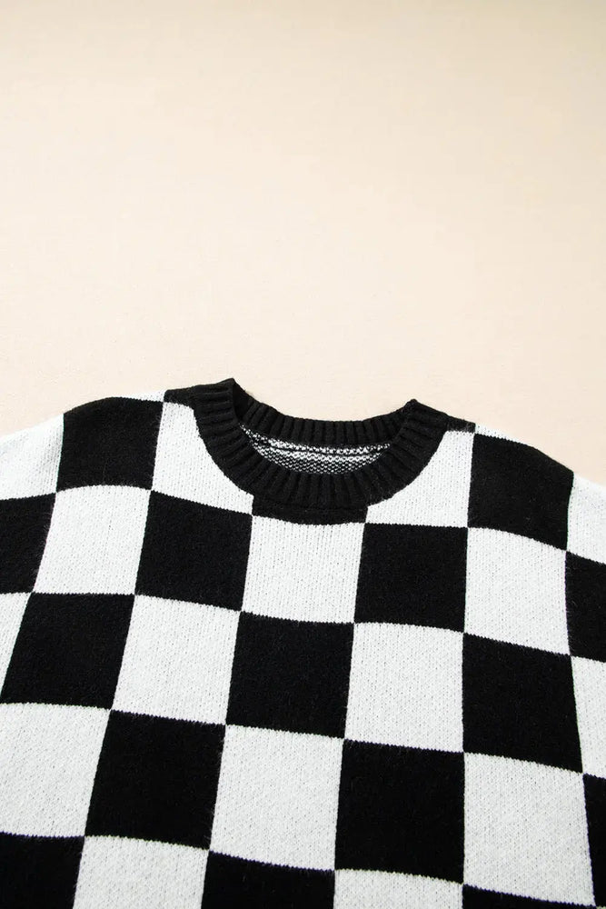 Color black Colorblock Plaid Pattern Ribbed Trim Sweater Tank Top Dear lover