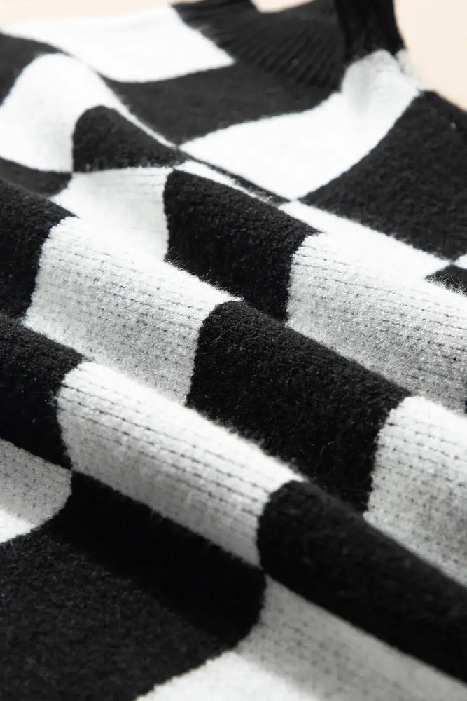 Color black Colorblock Plaid Pattern Ribbed Trim Sweater Tank Top Dear lover