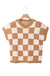 Light French Beige Colorblock Plaid Pattern Ribbed Trim Sweater Tank Top Dear lover