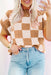 Light French Beige Colorblock Plaid Pattern Ribbed Trim Sweater Tank Top Dear lover