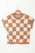Light French Beige Colorblock Plaid Pattern Ribbed Trim Sweater Tank Top Dear lover