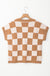 Light French Beige Colorblock Plaid Pattern Ribbed Trim Sweater Tank Top Dear lover