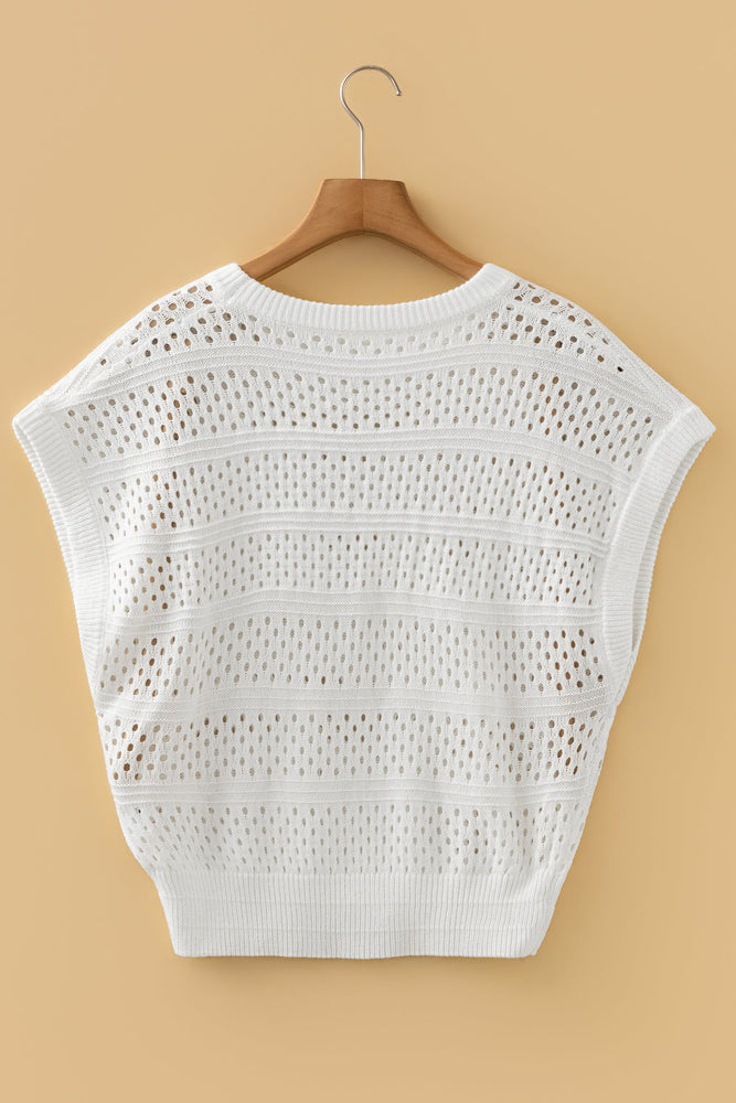White Hollow Out Knit Round Neck Dolman Sweater Dear lover