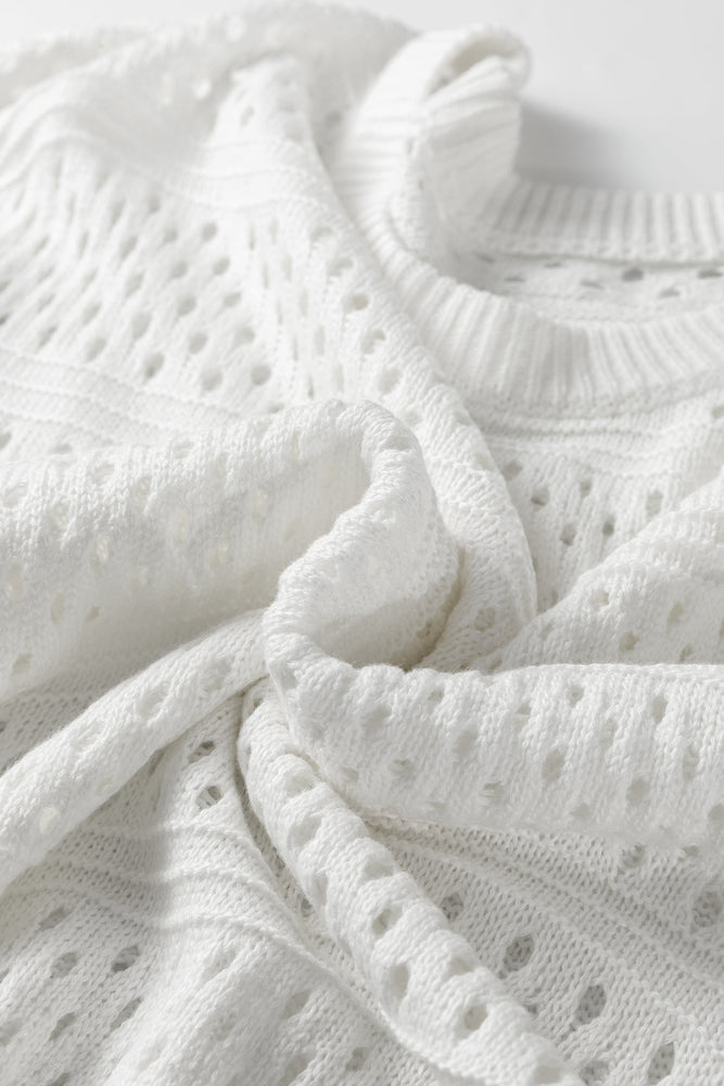 White Hollow Out Knit Round Neck Dolman Sweater Dear lover