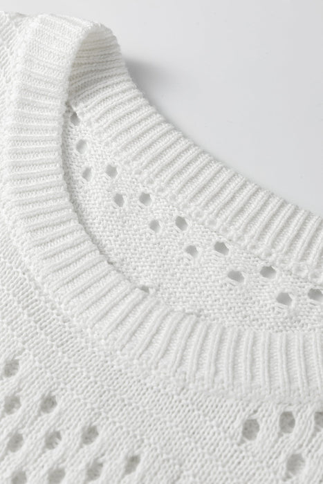 White Hollow Out Knit Round Neck Dolman Sweater Dear lover