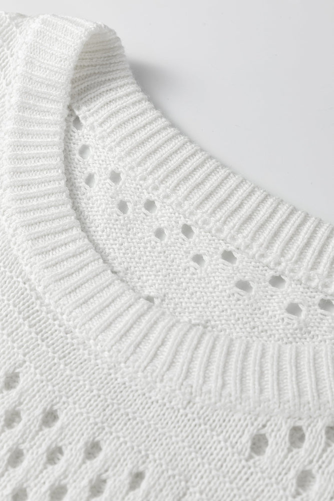 White Hollow Out Knit Round Neck Dolman Sweater Dear lover