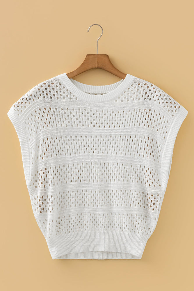 White Hollow Out Knit Round Neck Dolman Sweater Dear lover