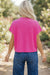 Bright Pink Solid Color Ribbed Knit Mock Neck Loose Short Sleeve Sweater Dear lover