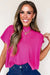 Bright Pink Solid Color Ribbed Knit Mock Neck Loose Short Sleeve Sweater Dear lover