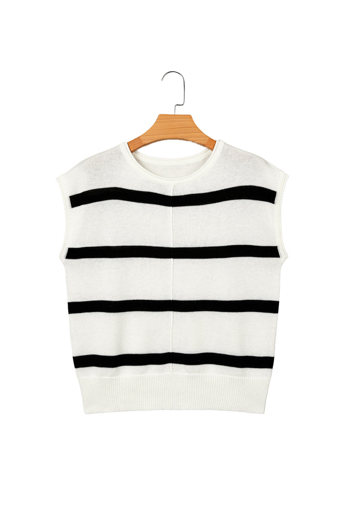 White stripe knit western short sleeve sweater view 13
