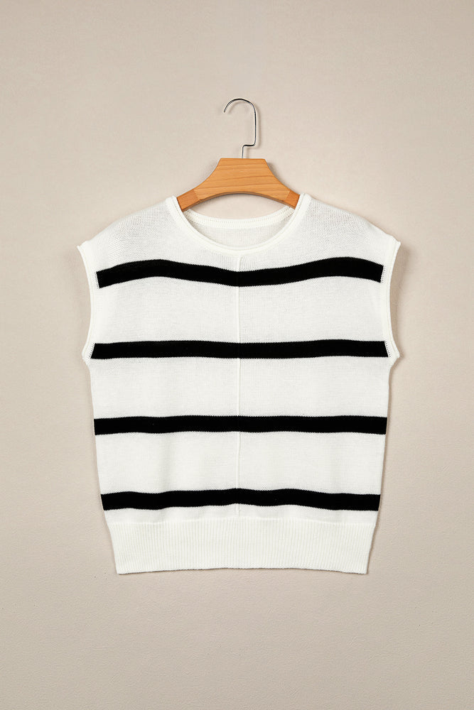 White stripe knit western short sleeve sweater view 5