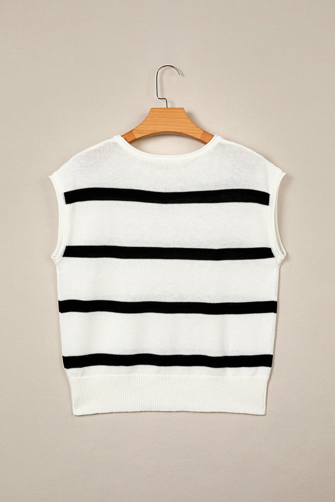 White stripe knit western short sleeve sweater view 6