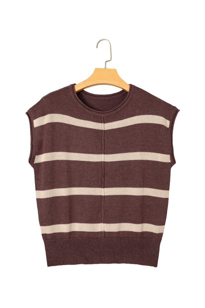 Brown stripe short sleeve knit sweater view 12