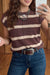 Brown stripe short sleeve knit sweater view 1