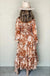 Brown Floral Print Shirred Square Neck High Waist Maxi Dress Dear lover