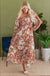 Brown Floral Print Shirred Square Neck High Waist Maxi Dress Dear lover