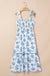 Sky Blue Floral Print Shirred Knot Shoulder Sleeveless Long Dress Dear lover