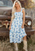 Sky Blue Floral Print Shirred Knot Shoulder Sleeveless Long Dress Dear lover