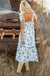 Sky Blue Floral Print Shirred Knot Shoulder Sleeveless Long Dress Dear lover