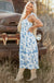 Sky Blue Floral Print Shirred Knot Shoulder Sleeveless Long Dress Dear lover