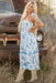 Sky Blue Floral Print Shirred Knot Shoulder Sleeveless Long Dress Dear lover