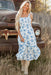 Sky Blue Floral Print Shirred Knot Shoulder Sleeveless Long Dress Dear lover