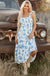 Sky Blue Floral Print Shirred Knot Shoulder Sleeveless Long Dress Dear lover