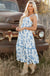 Sky Blue Floral Print Shirred Knot Shoulder Sleeveless Long Dress Dear lover