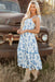 Sky Blue Floral Print Shirred Knot Shoulder Sleeveless Long Dress Dear lover