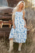 Sky Blue Floral Print Shirred Knot Shoulder Sleeveless Long Dress Dear lover