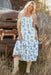 Sky Blue Floral Print Shirred Knot Shoulder Sleeveless Long Dress Dear lover