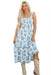 Sky Blue Floral Print Shirred Knot Shoulder Sleeveless Long Dress Dear lover