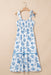 Sky Blue Floral Print Shirred Knot Shoulder Sleeveless Long Dress Dear lover