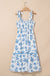 Sky Blue Floral Print Shirred Knot Shoulder Sleeveless Long Dress Dear lover
