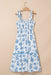 Sky Blue Floral Print Shirred Knot Shoulder Sleeveless Long Dress Dear lover