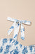 Sky Blue Floral Print Shirred Knot Shoulder Sleeveless Long Dress Dear lover