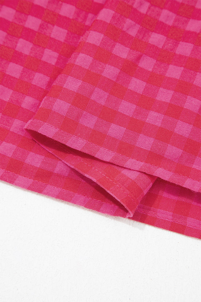 Red Plaid Square Neck Fit-and-flared Vacation Sundress Dear lover