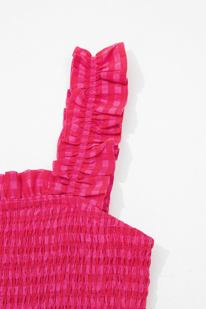 Red Plaid Square Neck Fit-and-flared Vacation Sundress Dear lover