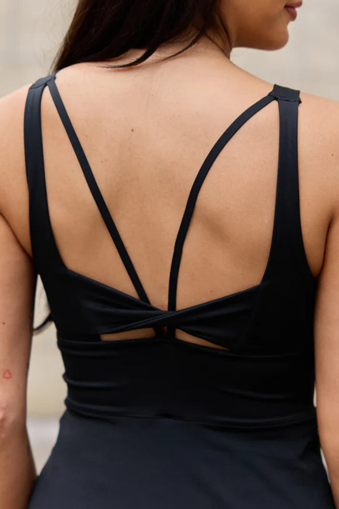 Black Twisted Strappy Back Active Mini Dress with Shorts Dear lover