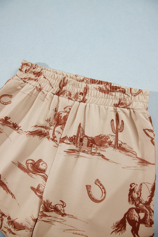 Beige western print shorts set view 10