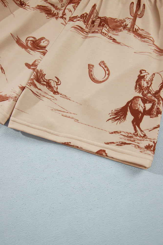 Beige western print shorts set view 11