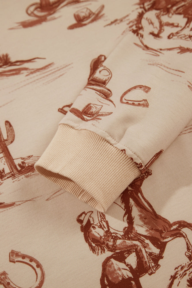 Beige western print shorts set view 13