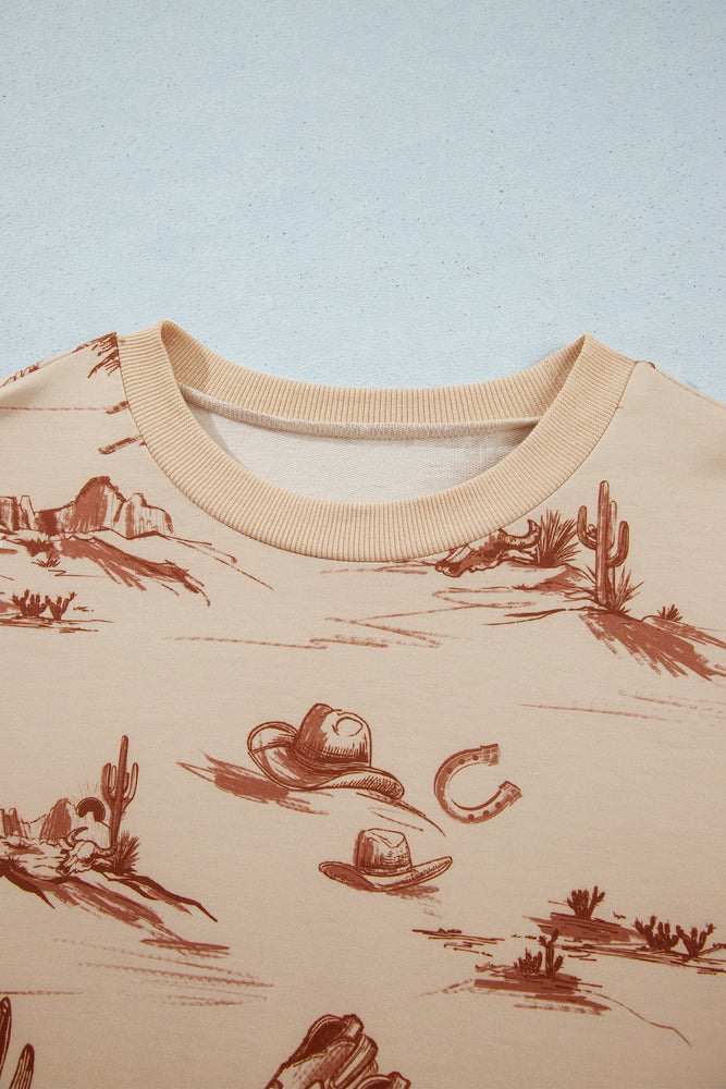 Beige western print shorts set view 7