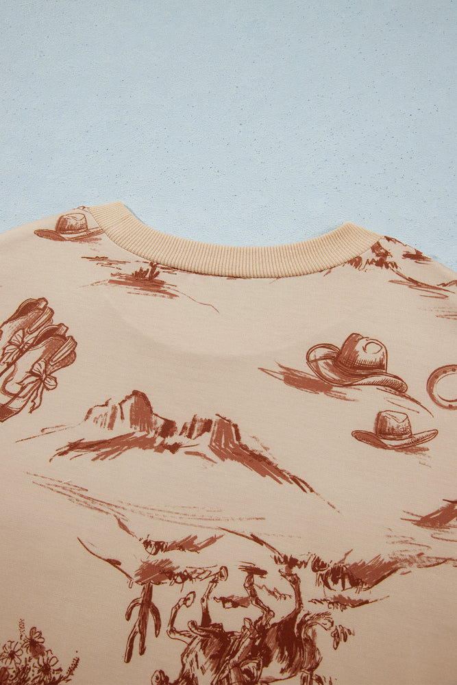 Beige western print shorts set view 8