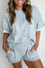 Gray Western Fashion Tee & Elastic Waist Shorts Set Dear lover