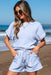 Sky Blue Stripe Knitted Short Sleeve Top and Drawstring Shorts Set Dear lover
