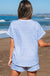 Sky Blue Stripe Knitted Short Sleeve Top and Drawstring Shorts Set Dear lover