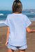 Sky Blue Stripe Knitted Short Sleeve Top and Drawstring Shorts Set Dear lover