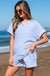 Sky Blue Stripe Knitted Short Sleeve Top and Drawstring Shorts Set Dear lover